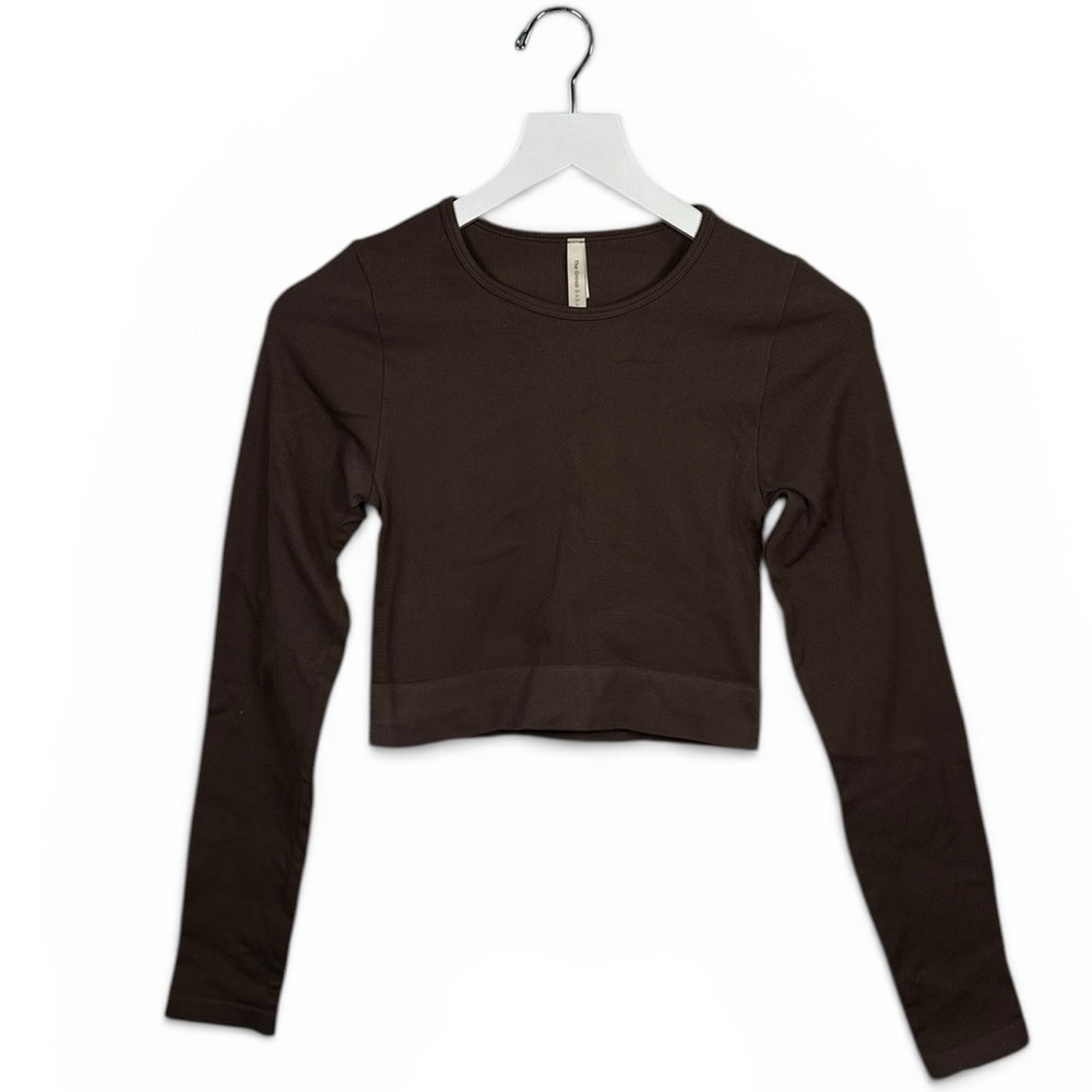 The Group BABATON Aritzia Contour Brown Long Sleeve Crew Crop Top W2297 Sz M